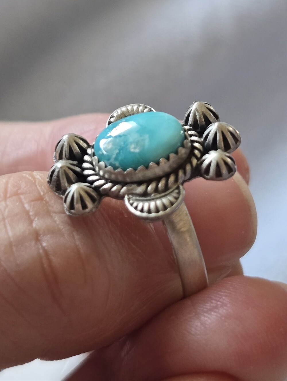 White Water Turquoise Ring In Sterling Silver, Southwestern - Picture 2 of 4